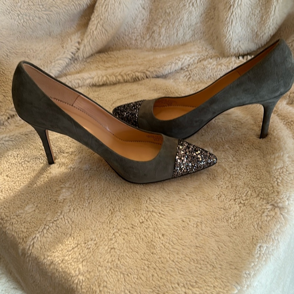 j Crew Elsie Suede Pumps w/Glitter Cap Toe